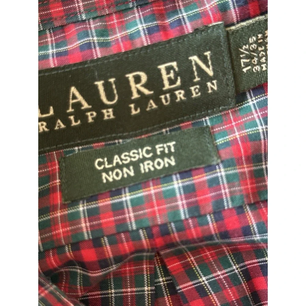 Men's Lauren Ralph Lauren Plaid Flannel Shirt Red/Green Size 17 1/2 - 34/35
